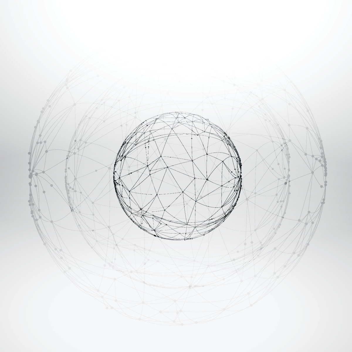Layered wireframe spheres representing connected physical world records